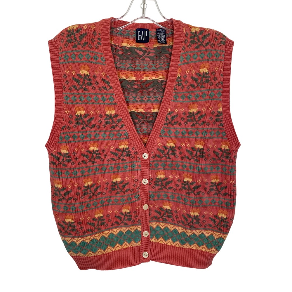 Vintage 80's Gap Floral Fair Isle Sweater Vest Knit Cottagecore Needlepoint M